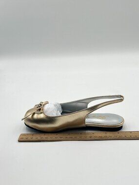 FOWT Gold Cute Bow Closed Round Toe Slingback Comfy Flats Elastic Backstrap Shoe
